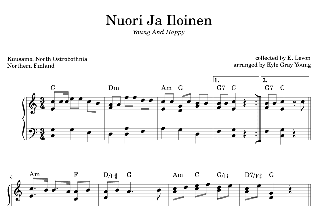 Nuori Ja Iloinen (Young And Happy) (piano solo) (arr. Kyle Gray Young)