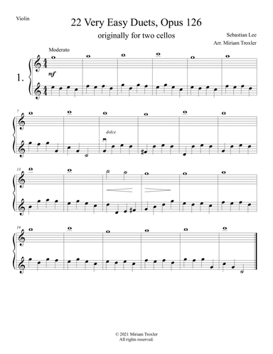 Sebastian Lee 22 Easy Duets Op. 126 for Two Violins (arr. Miriam Troxler)