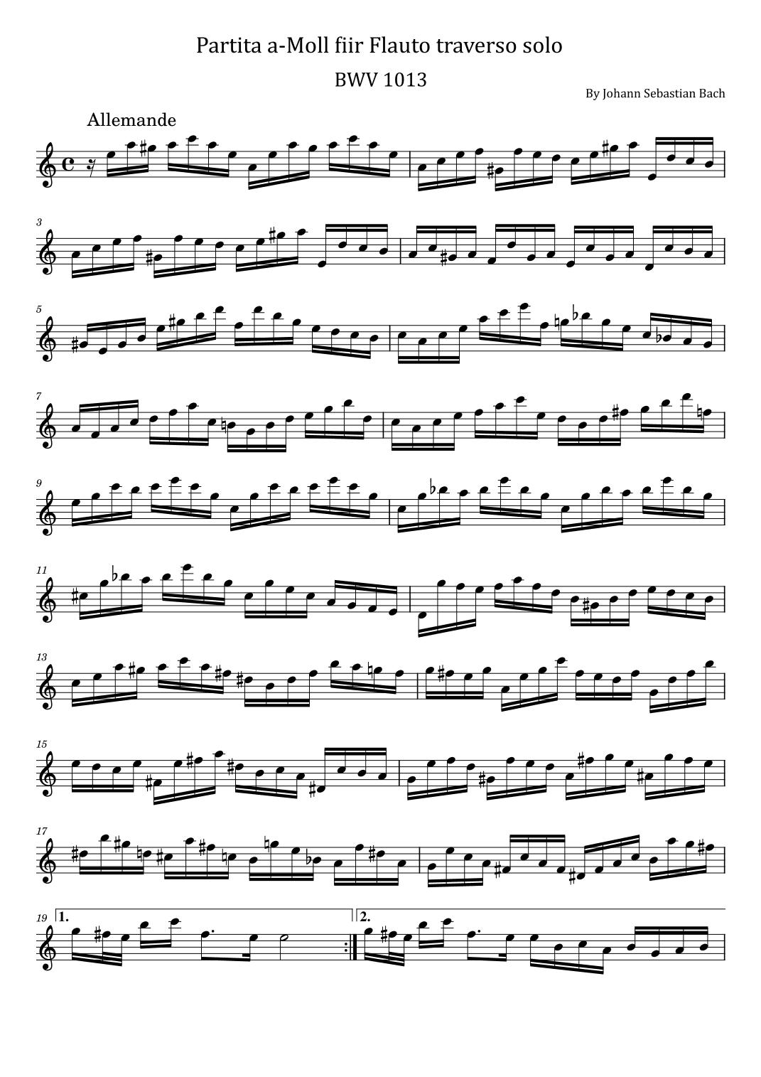 Bach - Partita in A minor, BWV 1013 - For Flute Solo - Original Comlete (arr. poon)