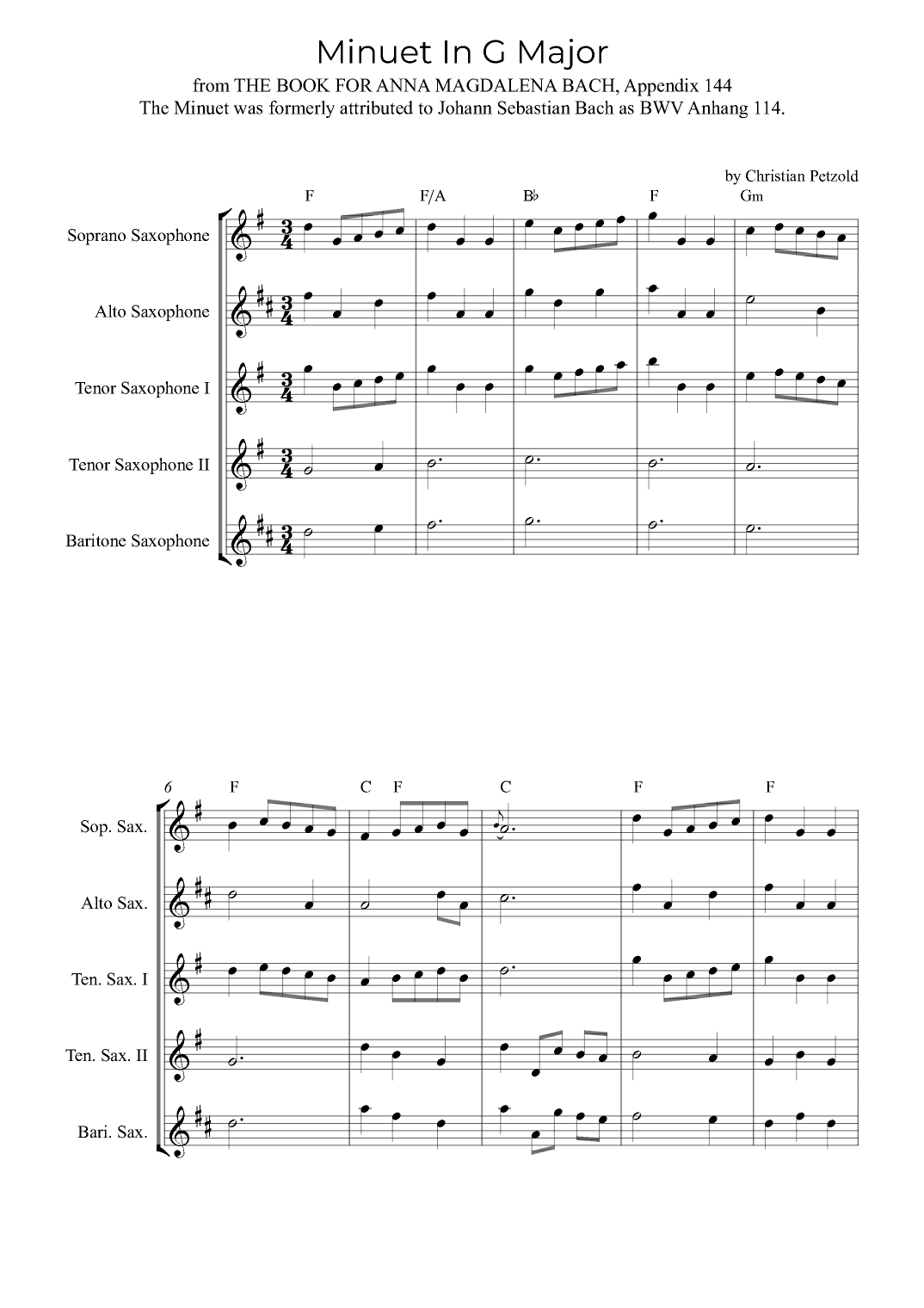 Minuet In G Major (with chords) (arr. Alex Nunes Rodrigues)