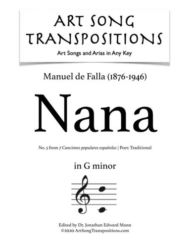 FALLA: Nana (transposed to G minor) (arr. ArtSongTranspositions.com)