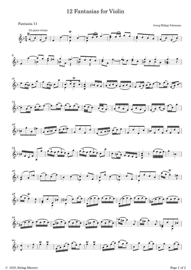 Telemann 12 Fantasias for Solo Violin, No 11 (arr. String Masters)