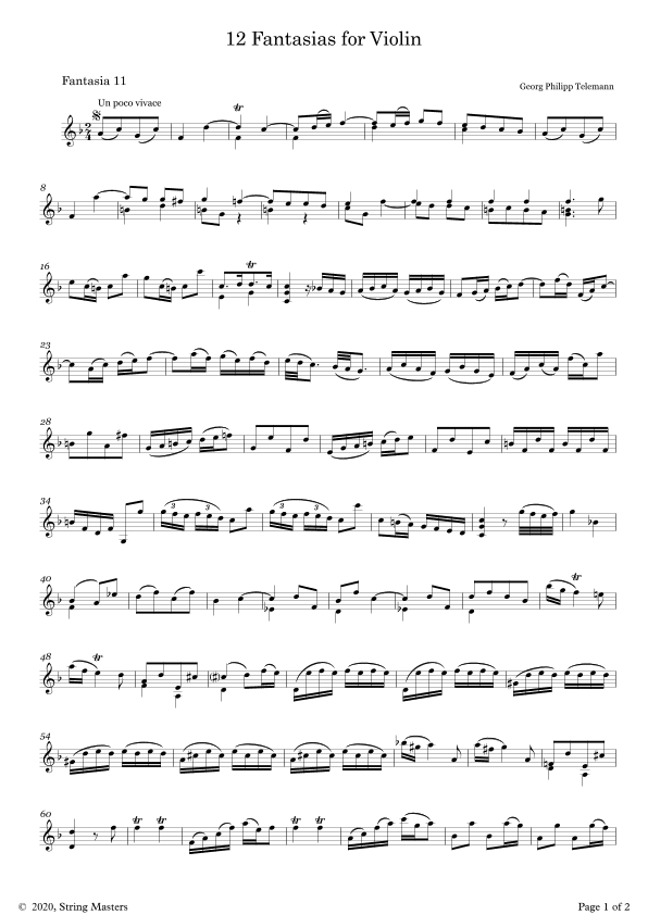 Telemann 12 Fantasias for Solo Violin, No 11 (arr. String Masters)