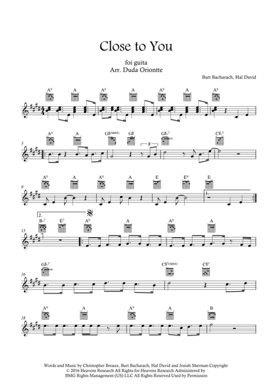 Close To You (arr. Duda Oriontte)