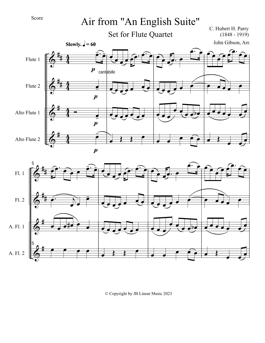 "Air" from Hubert Parry's English Suite for flute quartet (arr. John Gibson)