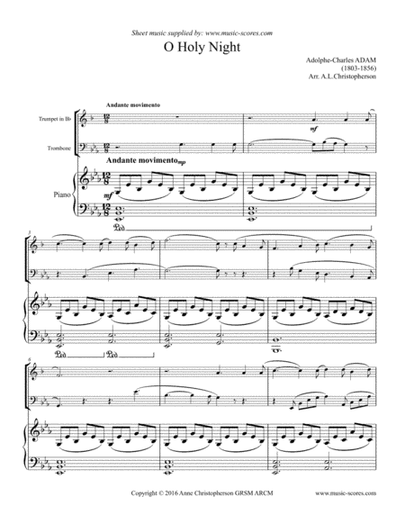 Cantique de Noel; O Holy Night - Trumpet, Trombone, Piano - Eb (arr. Anne L Christopherson GRSM ARCM)