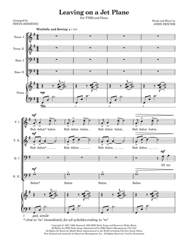 Leaving On A Jet Plane (arr. Steve Sensenig)