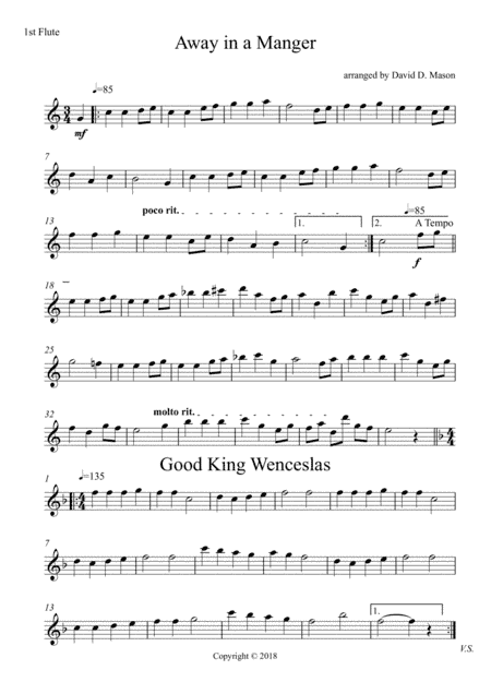 10 Christmas Carols for Flute Duet. (arr. David D. Mason)