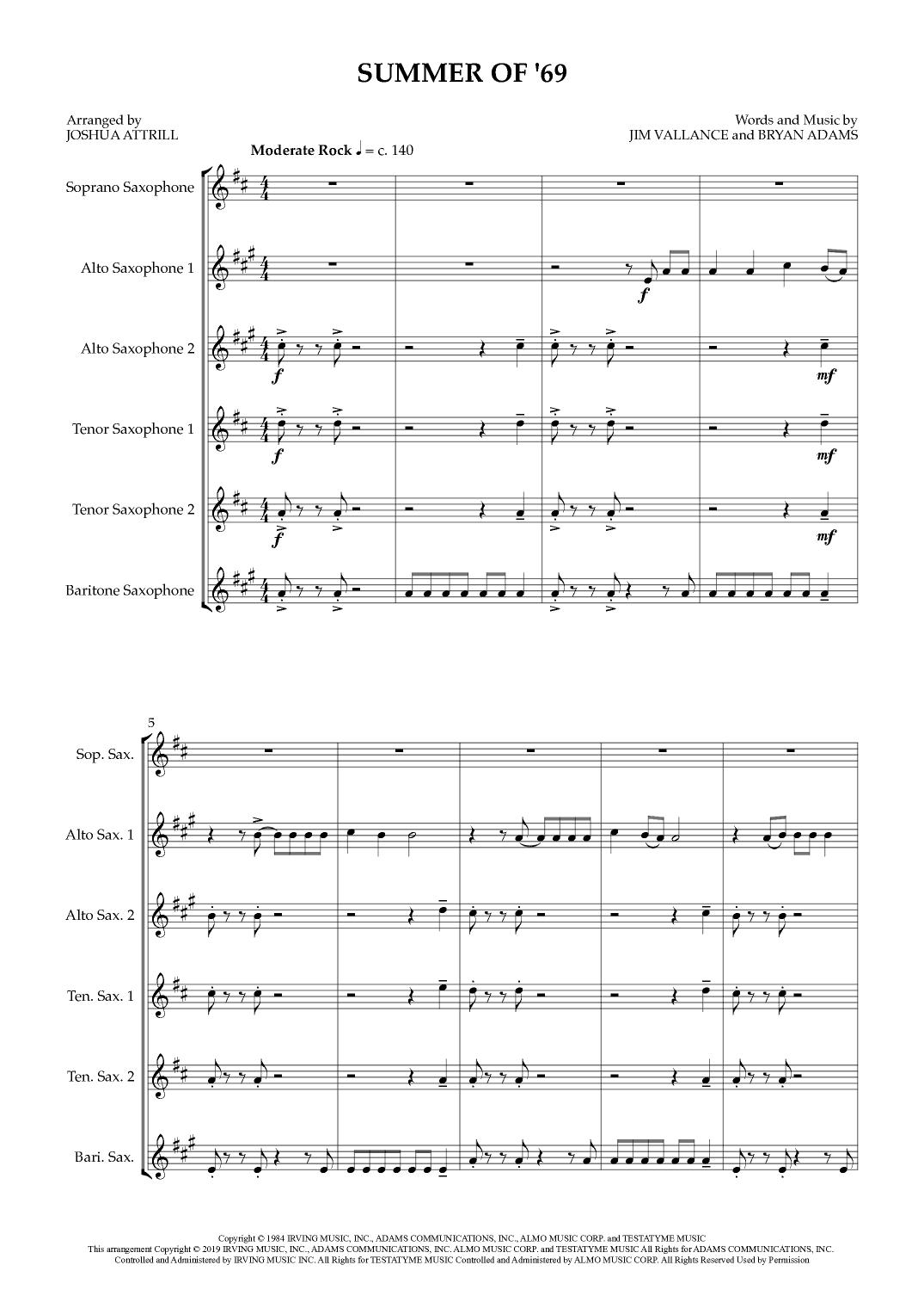 Summer Of '69 (arr. Joshua Attrill)