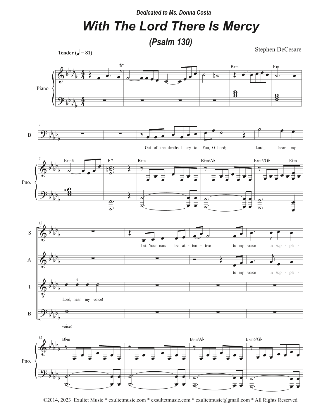 With The Lord There Is Mercy (Psalm 130) (Vocal Quartet - (SATB)