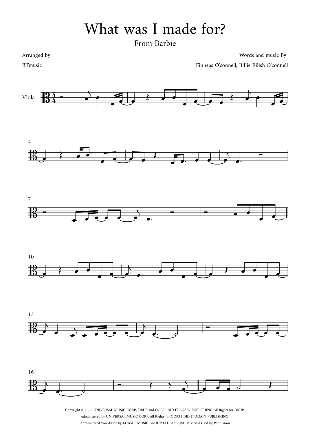What Was I Made For? (arr. BTmusic)