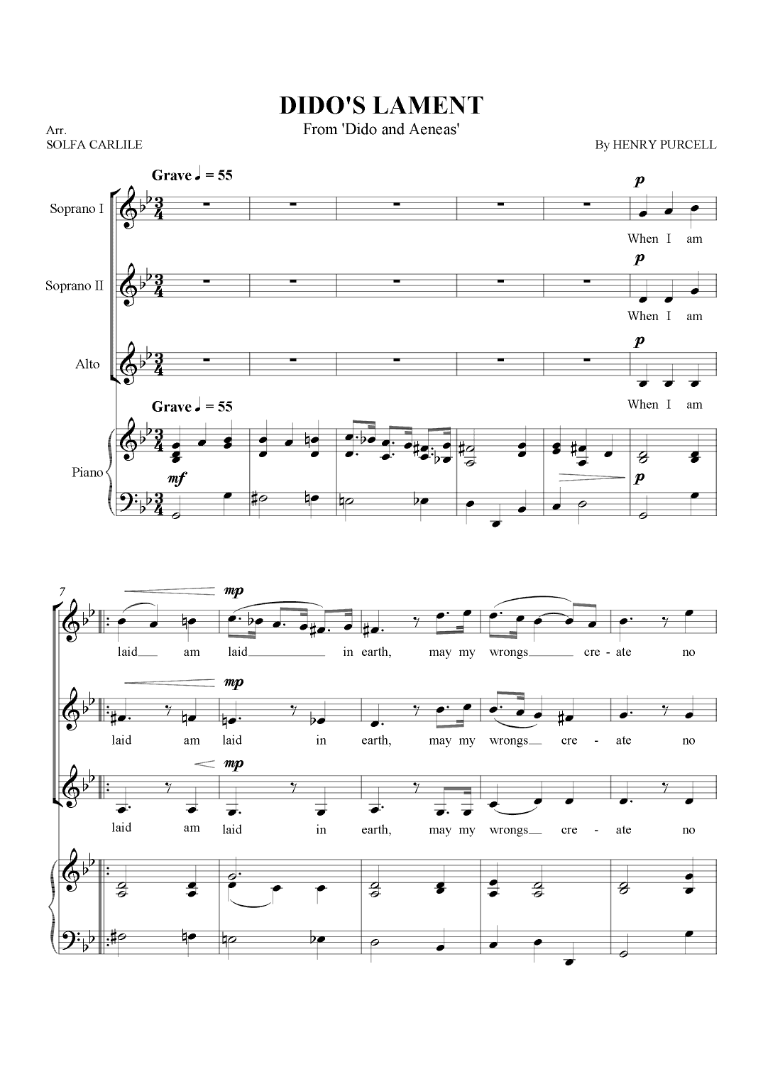 Dido's Lament (When I Am Laid in Earth) (arr. S Carlile)