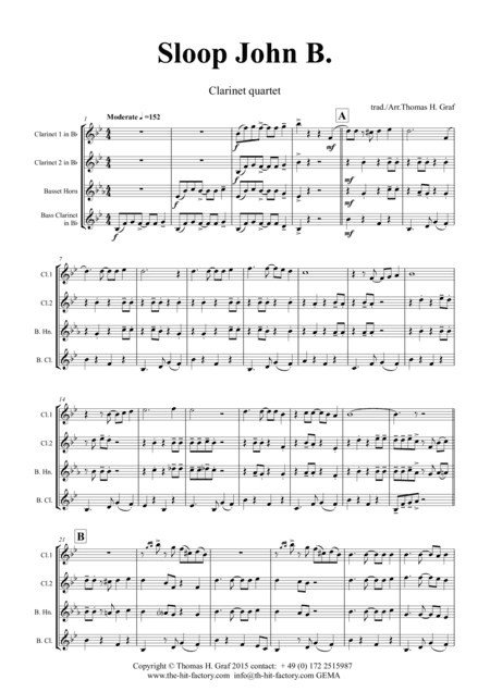 Sloop John B. - Caribian Folk Song - Clarinet Quartet (arr. Thomas H. Graf)