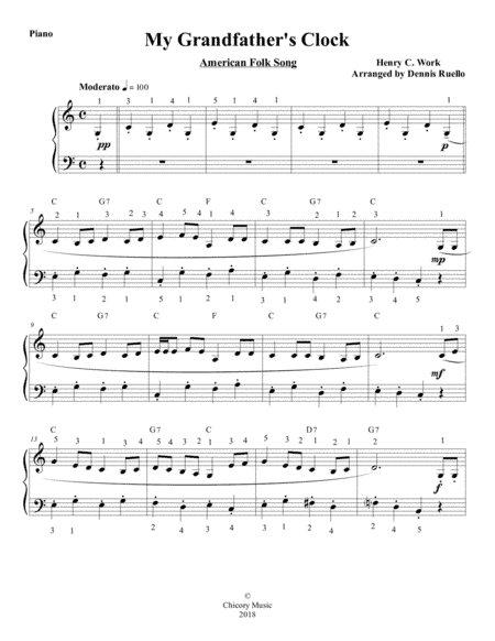 My Grandfather's Clock - American Folk Song - Easy Piano (arr. Dennis Ruello)