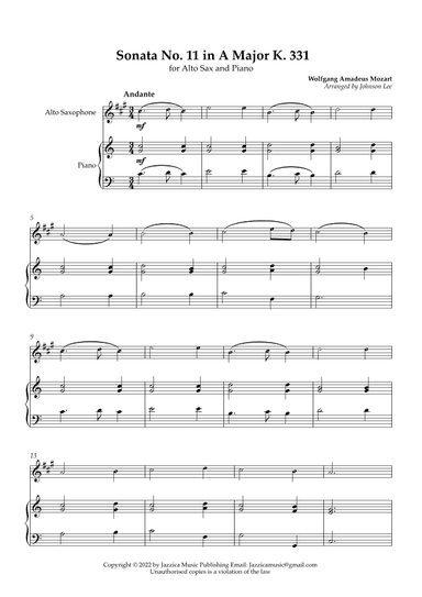 Sonata No. 11 in A Major K. 331 (arr. Johnson Lee)