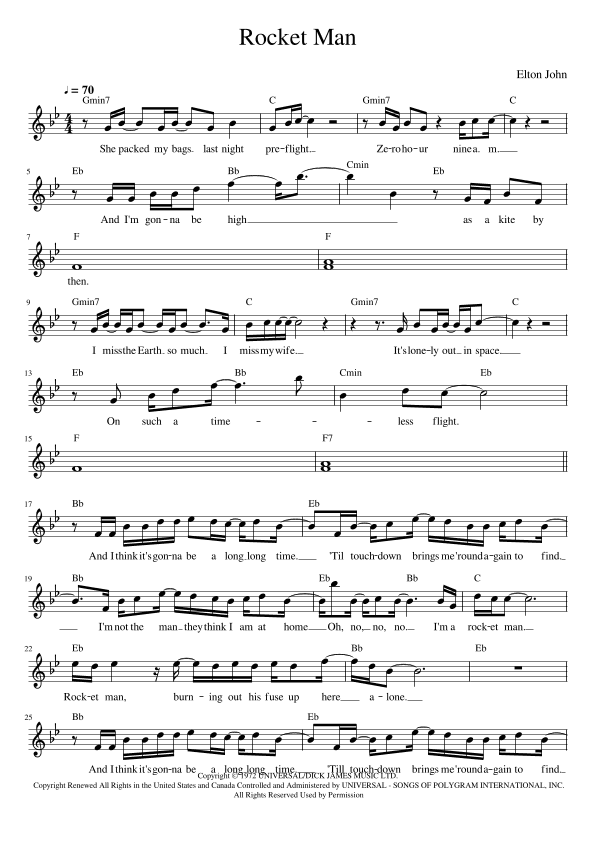 Rocket Man (i Think It's Gonna Be A Long Long Time) (arr. Jack Vaughan)