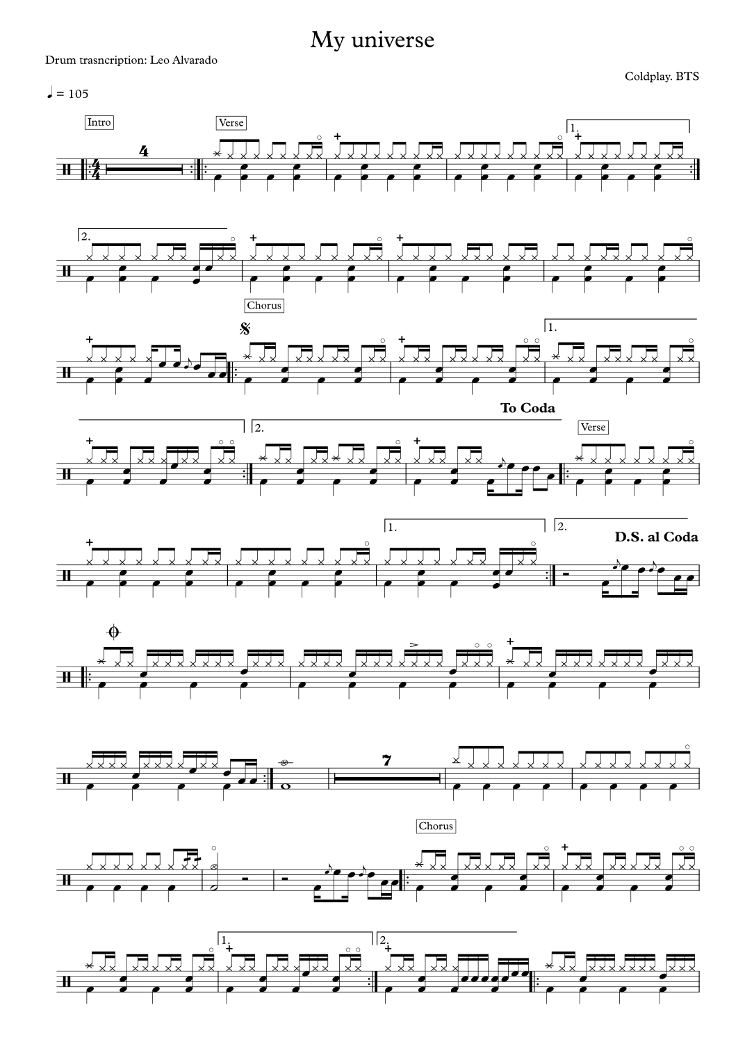 My Universe (arr. Drum Transcription: Leo Alvarado)