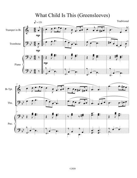 What Child Is This (Greensleeves) for trumpet and trombone duet with optional piano accompaniment (arr. B C Dockery)