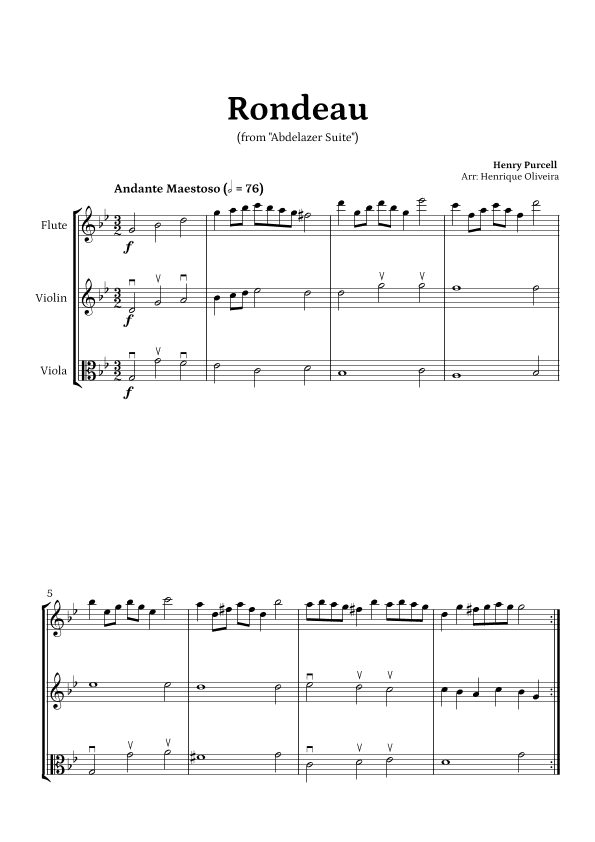 Rondeau from "Abdelazer Suite" by Henry Purcell - For Flute, Violin and Viola (arr. Henrique Oliveira)