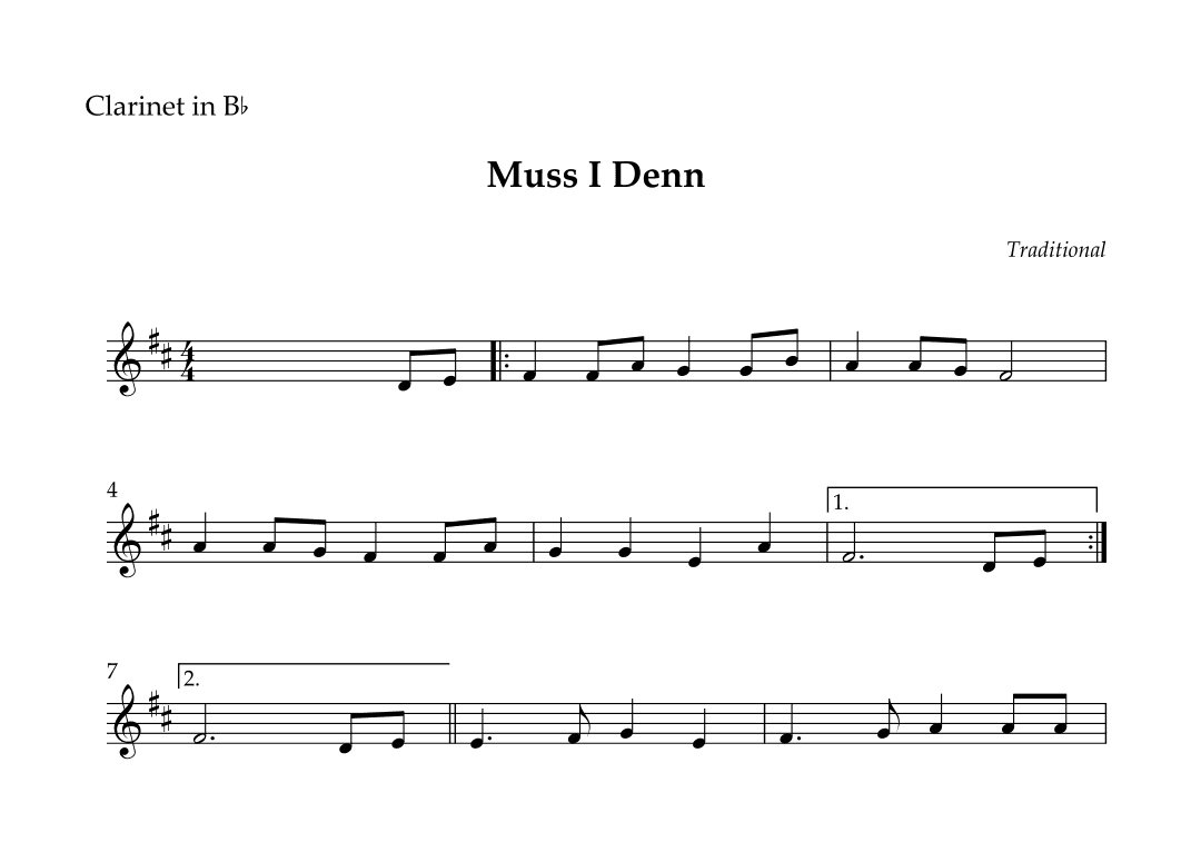 Clarinet Bb- Muss I Denn (Easy) (arr. Wesley S. SIlva)