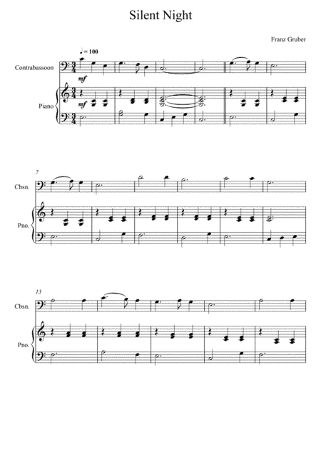 Franz Gruber - Silent Night C Key (Contrabassoon Solo) (arr. André Laitano)