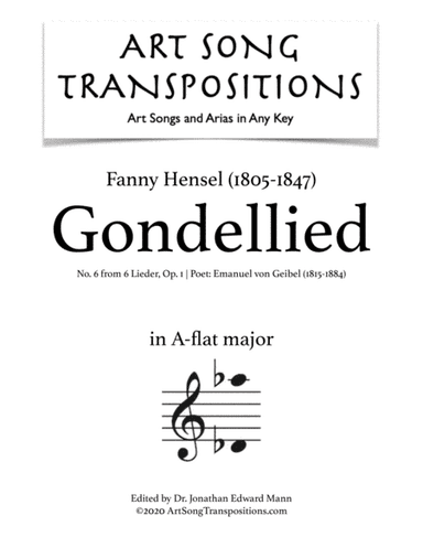 HENSEL: Gondellied, Op. 1 no. 6 (transposed to A-flat major) (arr. ArtSongTranspositions.com)