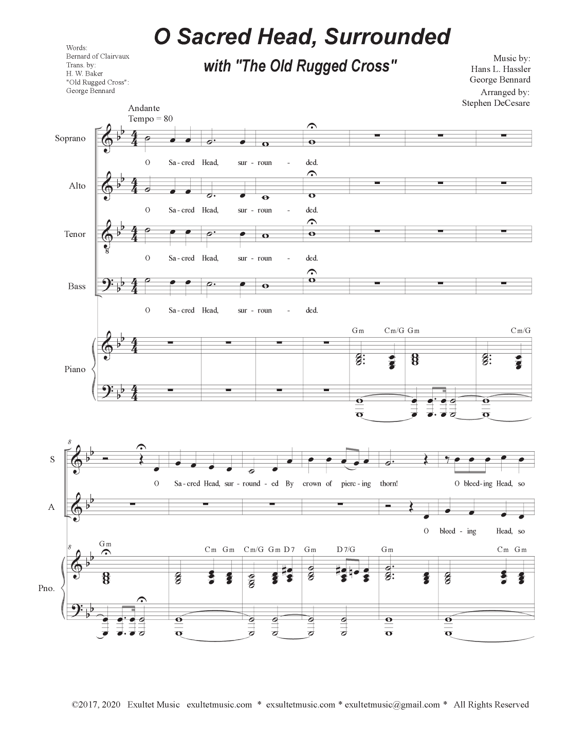 O Sacred Head, Surrounded (with "The Old Rugged Cross") (Vocal Quartet - (SATB) (arr. Stephen DeCesare)
