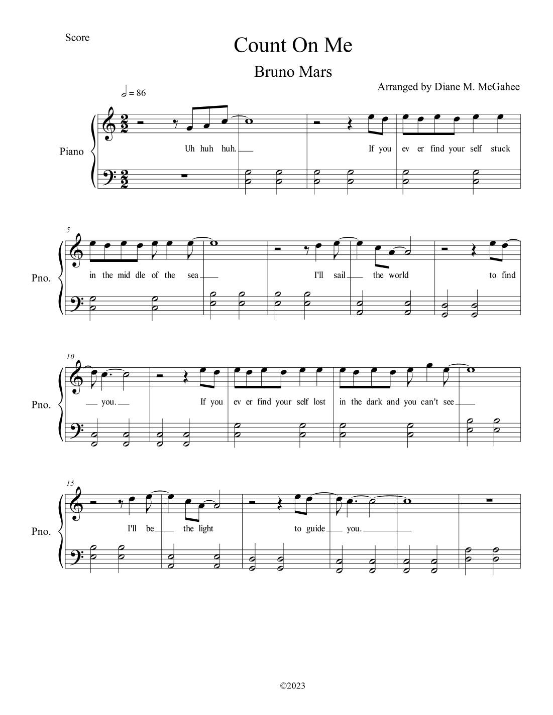 Count On Me (arr. Arranged by Diane M. McGahee)