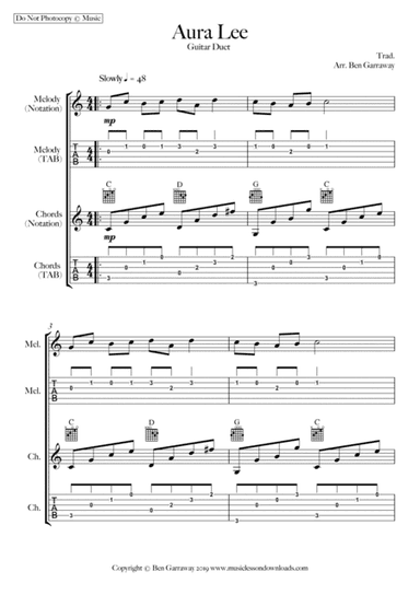 Aura Lee - Guitar Duet (arr. Ben Garraway)