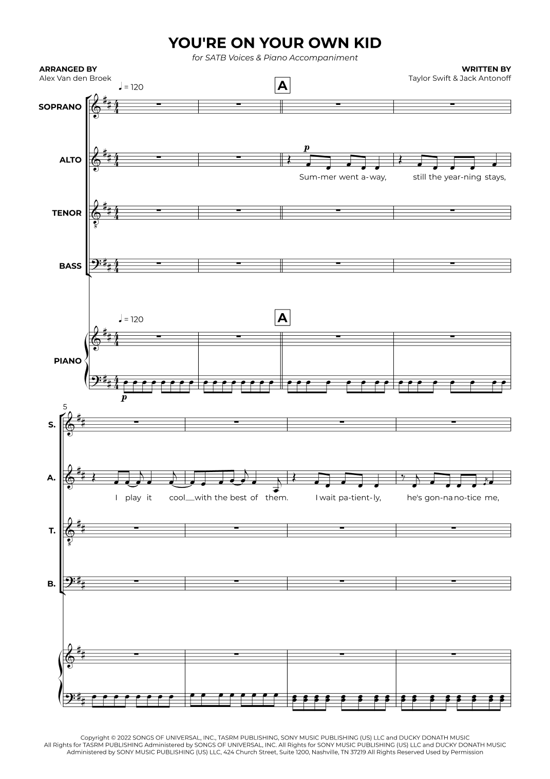 You're On Your Own, Kid (arr. Alex Van den Broek)