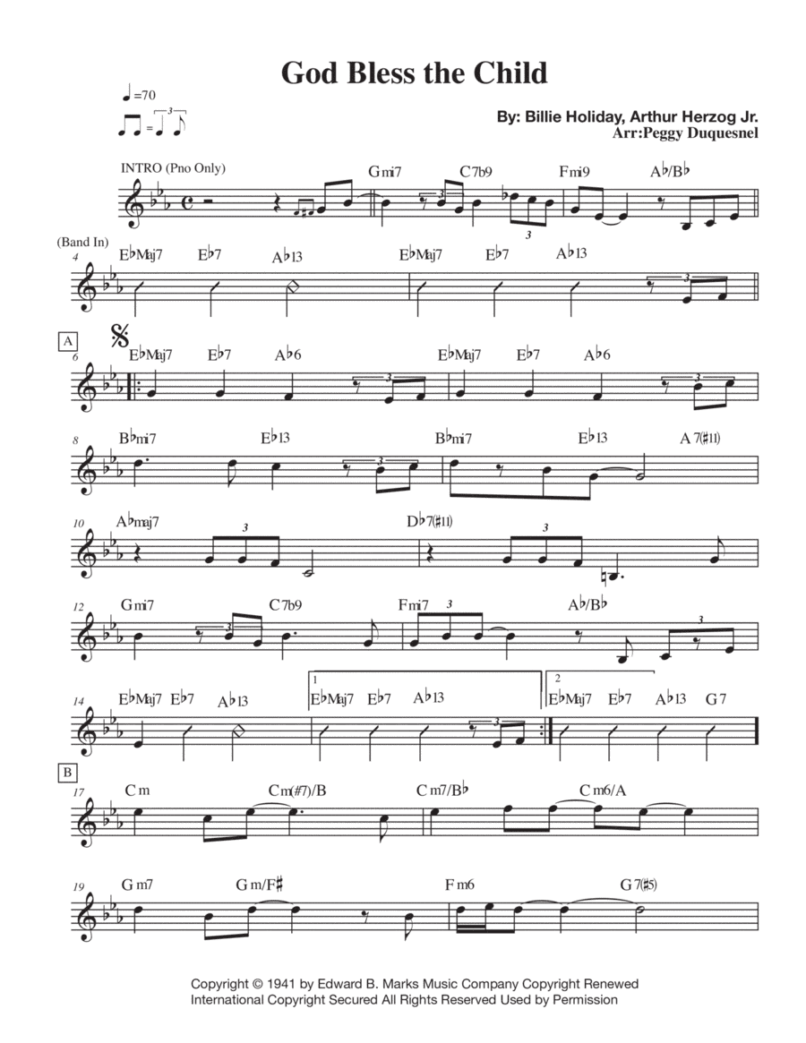 God Bless' The Child (arr. Peggy Duquesnel)