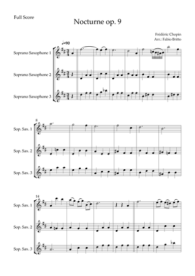 Nocturne Op.9 No. 2 (Frédéric Chopin) for Soprano Saxophone Trio (arr. Fabio Britto)