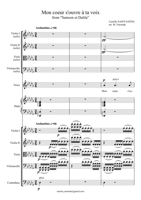 Mon coeur s'ouvre à ta voix by Camille Saint-Saëns "Samson et Dalila" (arr. Mariia Yaremak)