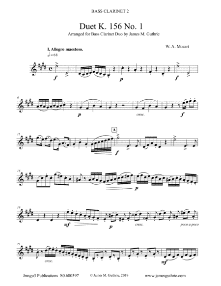 Mozart: Duet K. 156 No. 1 for Bass Clarinet Duo (arr. James M. Guthrie, ASCAP)