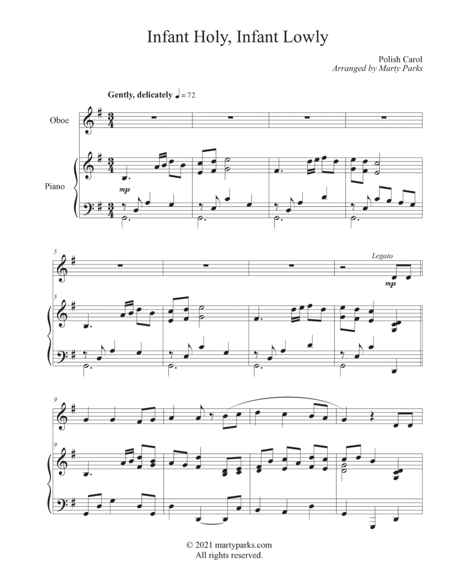 Infant Holy, Infant Lowly (Oboe-Piano) (arr. Marty Parks)