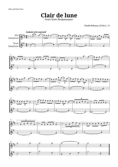 Clair de Lune by Debussy for Alto and Tenor Sax (arr. Langanho)