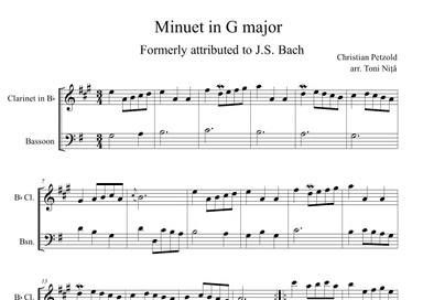 Minuet in G major, BWV Anh.114 (Petzold, Christian) for Clarinet in Bb & Bassoon (arr. Toni Nita)