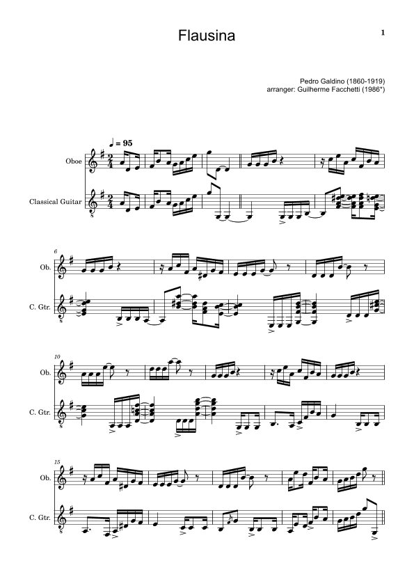 Pedro Galdino - Flausina. Arrangement for Oboe and Classical Guitar (arr. Guilherme Facchetti)