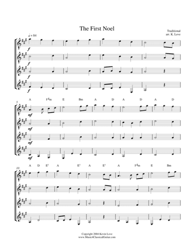 The First Noel (Guitar Quartet) - Score and Parts (arr. Kevin Love)