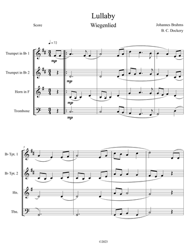 Brahms's Lullaby (Brass Quartet) (arr. B. C. Dockery)