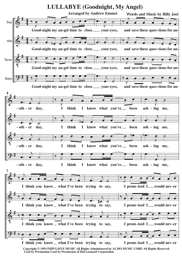 Lullabye (Goodnight, My Angel) (arr. Andrew Emmet)