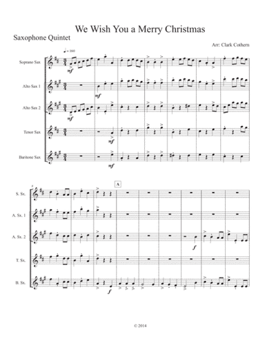 We Wish You a Merry Christmas (Saxophone Quintet) (arr. Clark Cothern)