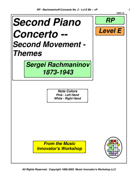 Rachmaninoff - 2nd Piano Concerto - 2nd Mvt Arr. - (Key Map Tablature) (arr. John M. Honeycutt)