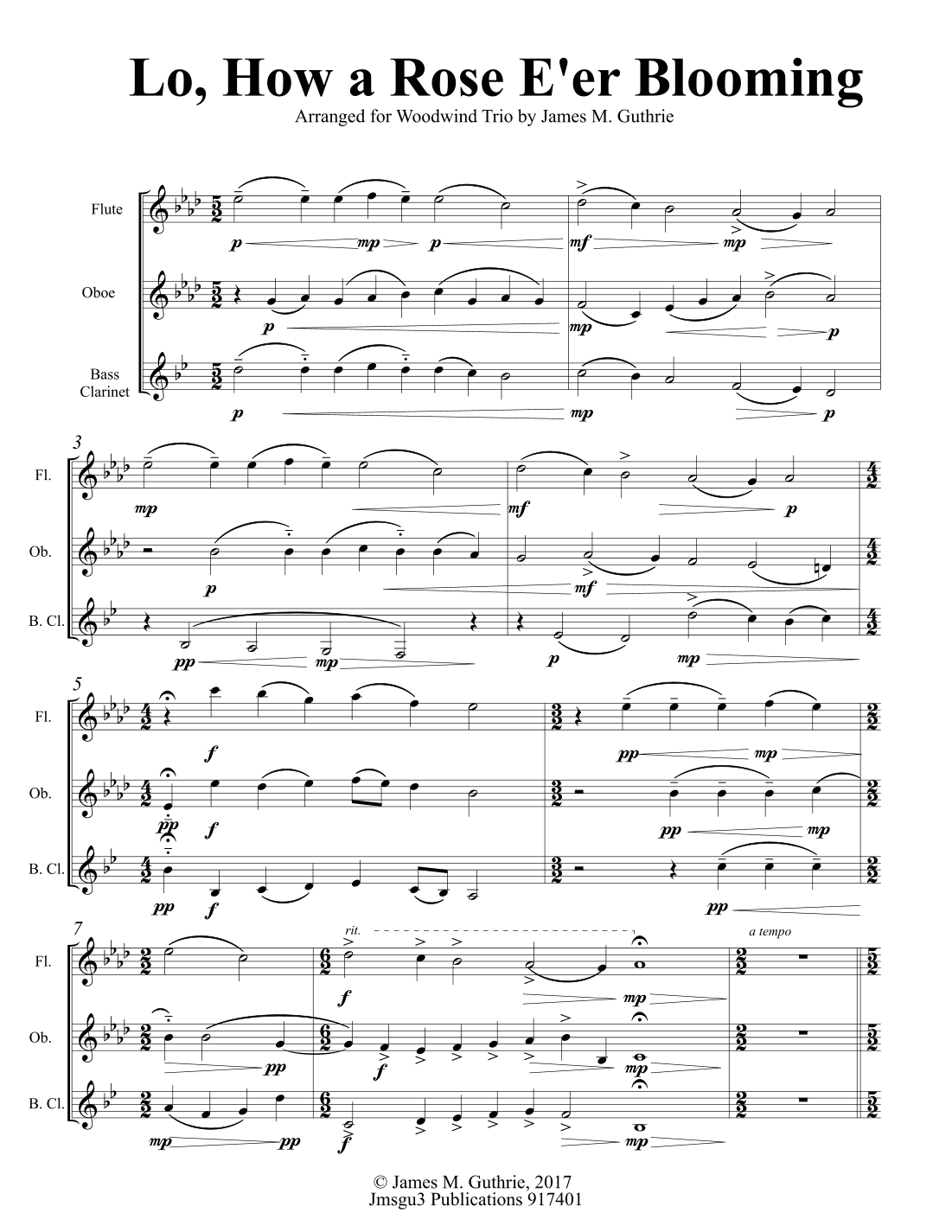 Lo, How a Rose E'er Blooming for Woodwind Trio (arr. James M. Guthrie)