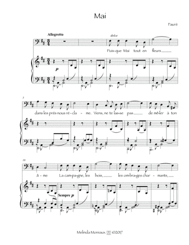 Mai (Gabriel Faurè) For low voice, in bass clef (arr. Melinda Moreaux)
