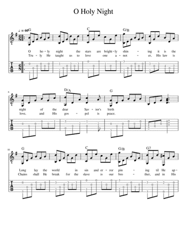 O Holy Night - for Fingerstyle Guitar tab and notation and lyrics (arr. Big Bill Durham)