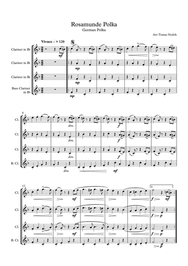 Rosamunde Polka for Clarinet Quartet (arr. Tomaz Nedoh)