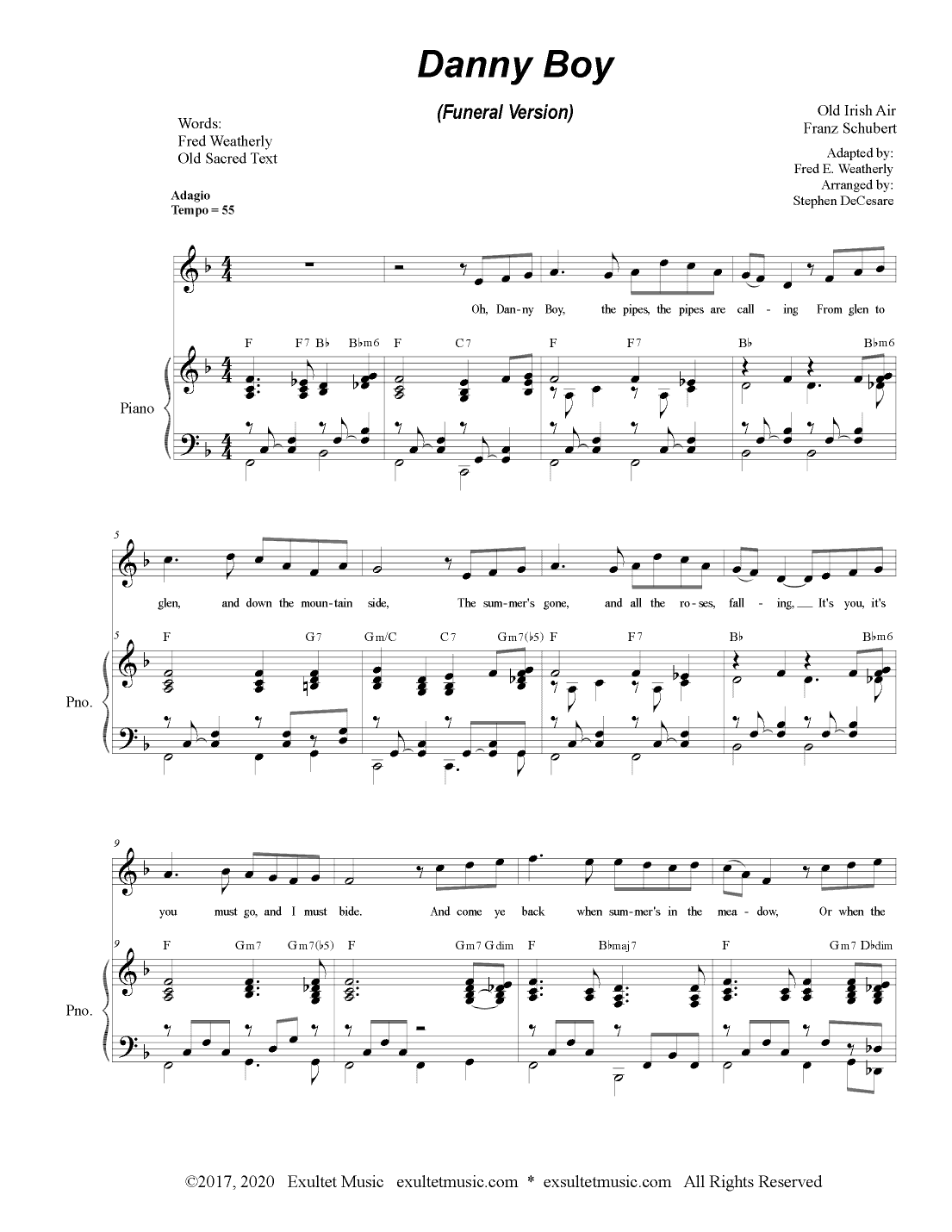 Danny Boy (Funeral Version) (High Vocal Solo) (arr. Stephen DeCesare)