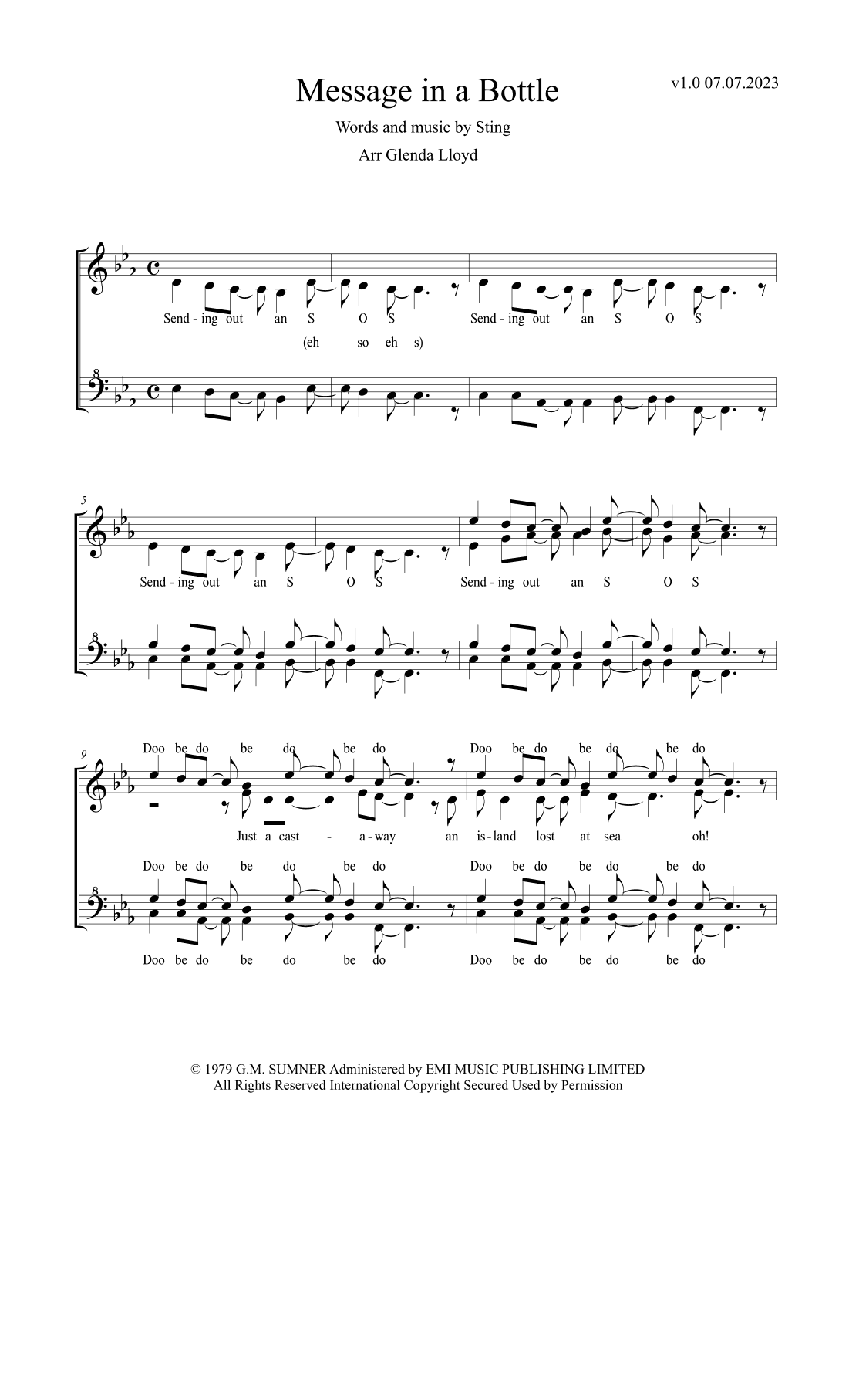 Message In A Bottle (arr. Glenda Lloyd)