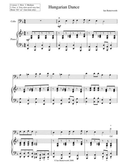 IAN BUTTERWORTH Hungarian Dance for cello & piano